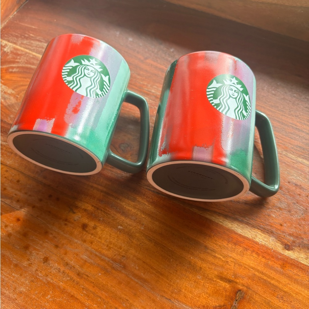 Starbucks Red and Green Mugs